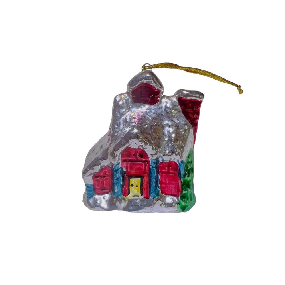 VTG Ceramic Christmas Tree Village House Metallic Glaze Side Chimney Ornament